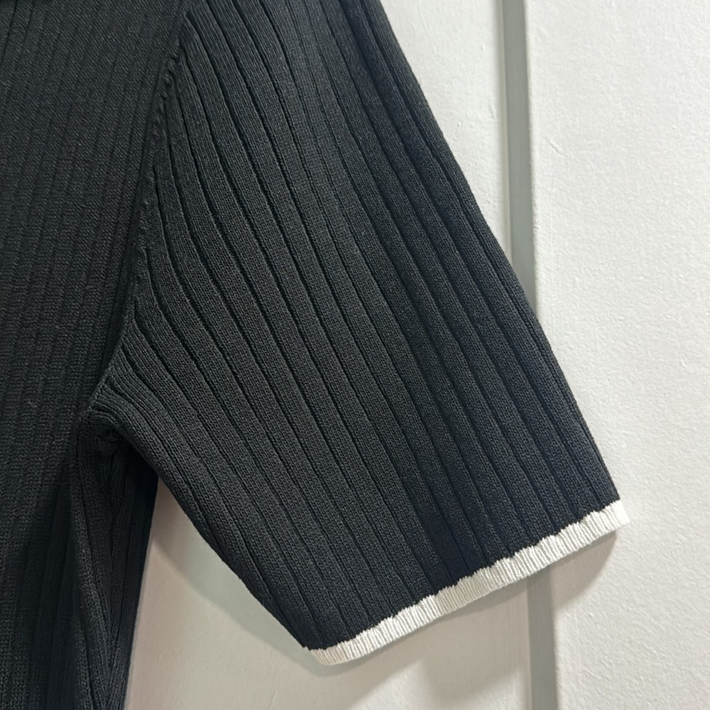 Women’s Long Black Collar Buttoned Down Ribbed Sweater Bodycon Maxi Dress Medium - Picture 6 of 14